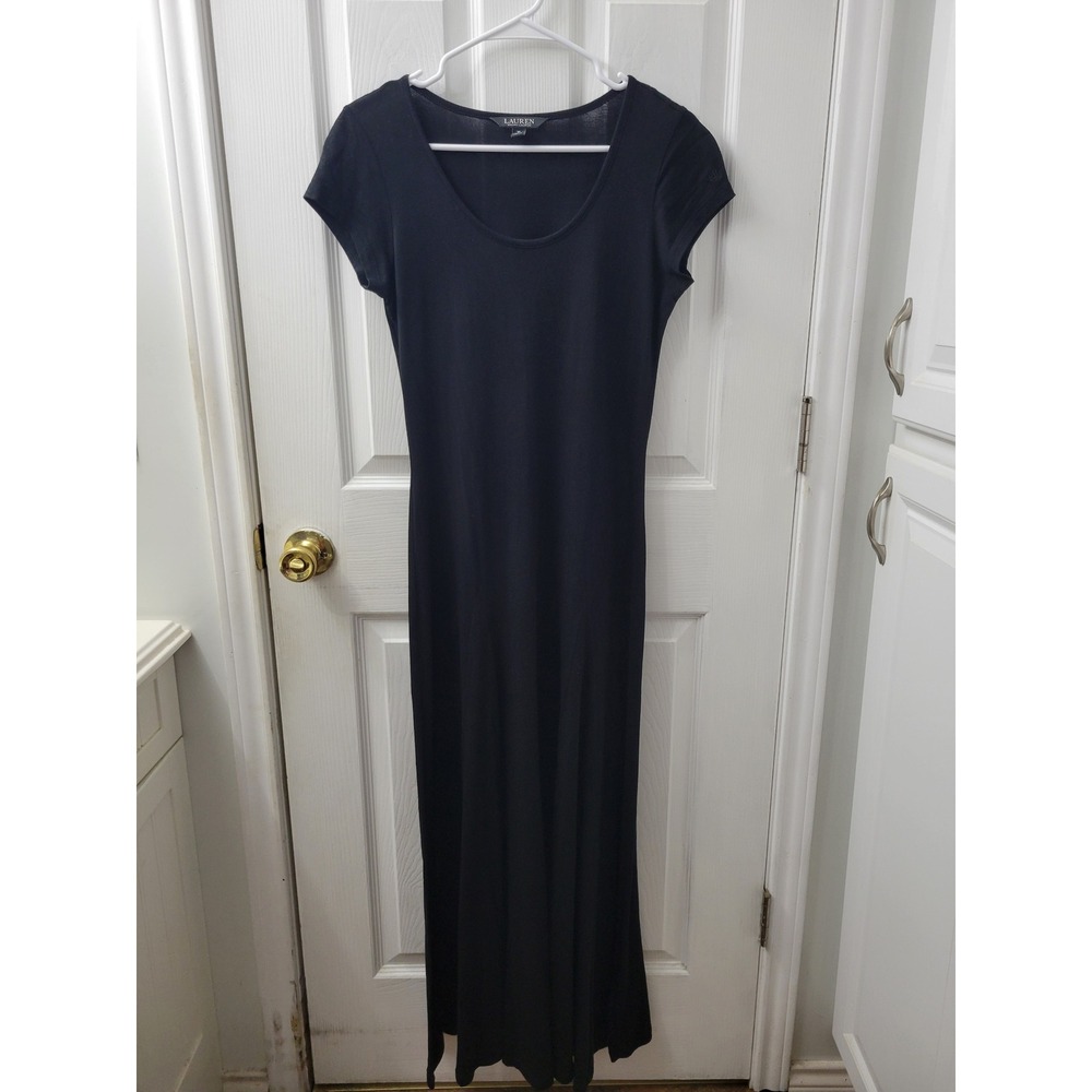Lauren Ralph Lauren Black Cotton Modal Scoop Neck Maxi Dress Medium LRL Logo